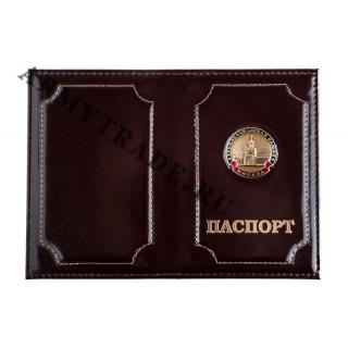 Обложка на паспорт Кремль Спасская башня лак небо, кожа премиум