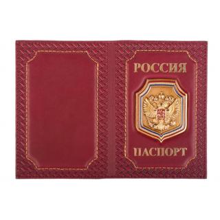 Обложка на паспорт Герб РФ на щите орнамент нат.кожа краст