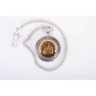 Часы карманные с металической накладкой "Храм Василия Блаженного"