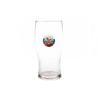 Бокал для пива Тюльпан, с металлической накладкой Россия (Российский флаг, с Гербом)