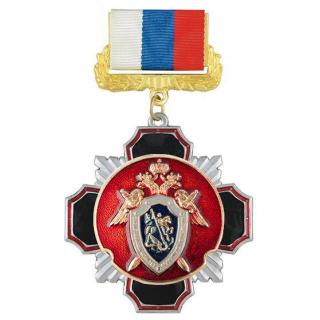 Медаль СК РФ, черный крест на колодке триколор