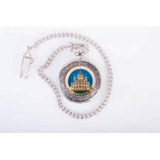 Часы карманные с металической накладкой "Храм Христа Спасителя"