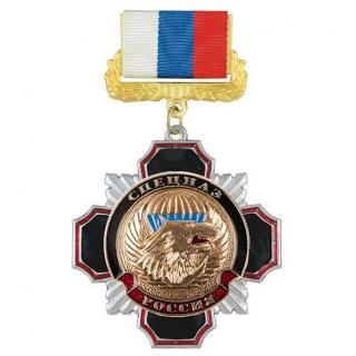 Медаль Спецназ (волк), черный крест на колодке триколор