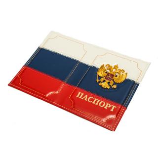 Обложка на паспорт Герб РФ триколор нат.кожа