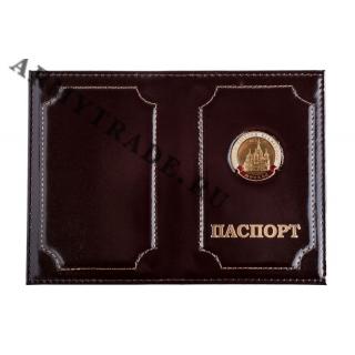 Обложка на паспорт Храм Василия Блаженного, кожа премиум