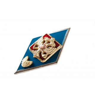 Значок Военное училище РФ синий на щите с ветвью
