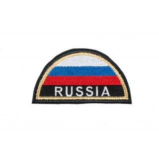 Шеврон МЧС RUSSIA  триколор полукруг вышитый "золото"