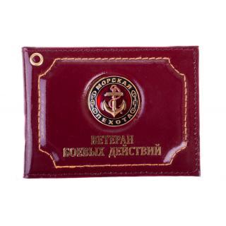 Обложка для удостоверение Ветеран боевых действий Морская пехота (якорь красный фон)