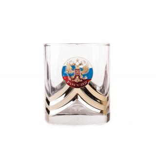 Бокал для виски с металлической накладкой Россия (Российский флаг с гербом)