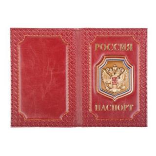 Обложка на паспорт Герб РФ на щите орнамент нат.кожа премиум