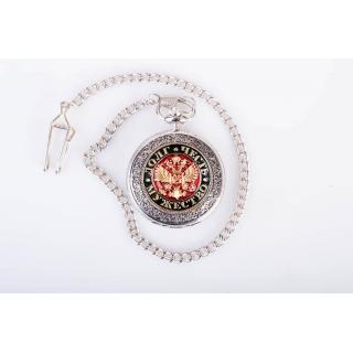 Часы карманные с металической накладкой "Долг Честь Мужество (орел на красном фоне)"