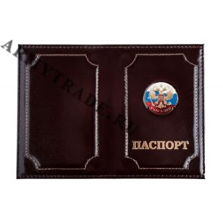 Обложка на паспорт Россия (флаг триколор с гербом РФ), кожа премиум