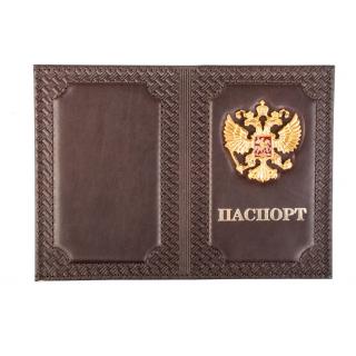 Обложка на паспорт Герб РФ орнамент нат.кожа краст
