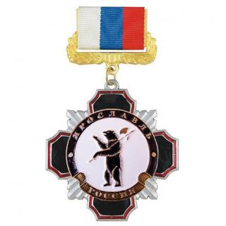 Медаль Ярославль, черный крест на колодке триколор