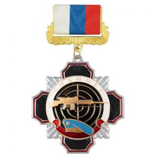 Медаль Снайпер (голубой берет), черный крест на колодке триколор
