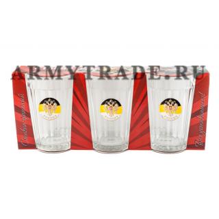 Подарочный набор из 3-х стаканов Россия (имперский флаг с гербом)