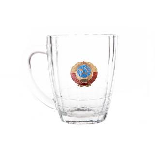 Кружка пивная Ностальгия, с металлической накладкой Герб СССР