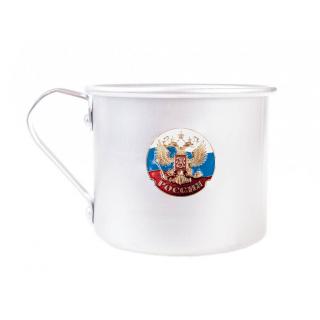 Кружка алюминиевая, Россия (российский флаг с гербом)
