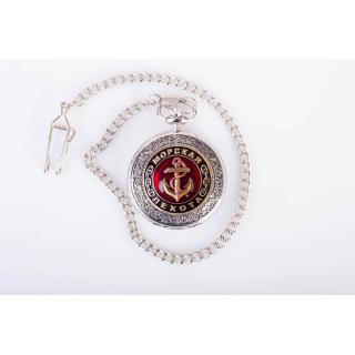 Часы карманные с металической накладкой "Морская пехота (якорь, красный фон)"