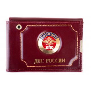 Обложка на удост.+ автодокументы с эмблемой ДПС России с жетоном Полиция нат.кожа