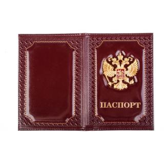 Обложка на паспорт Герб РФ орнамент нат.кожа 
