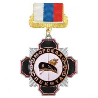 Медаль Морская пехота (черный берет с лавр.ветвью), на колодке триколор