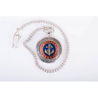 Часы карманные с металической накладкой "Морская пехота (якорь, синий фон)"