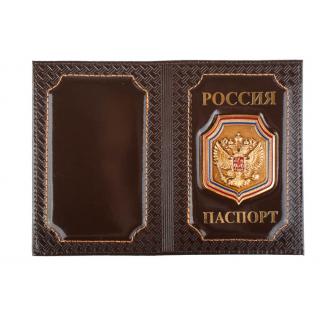 Обложка на паспорт Герб РФ на щите орнамент нат.кожа